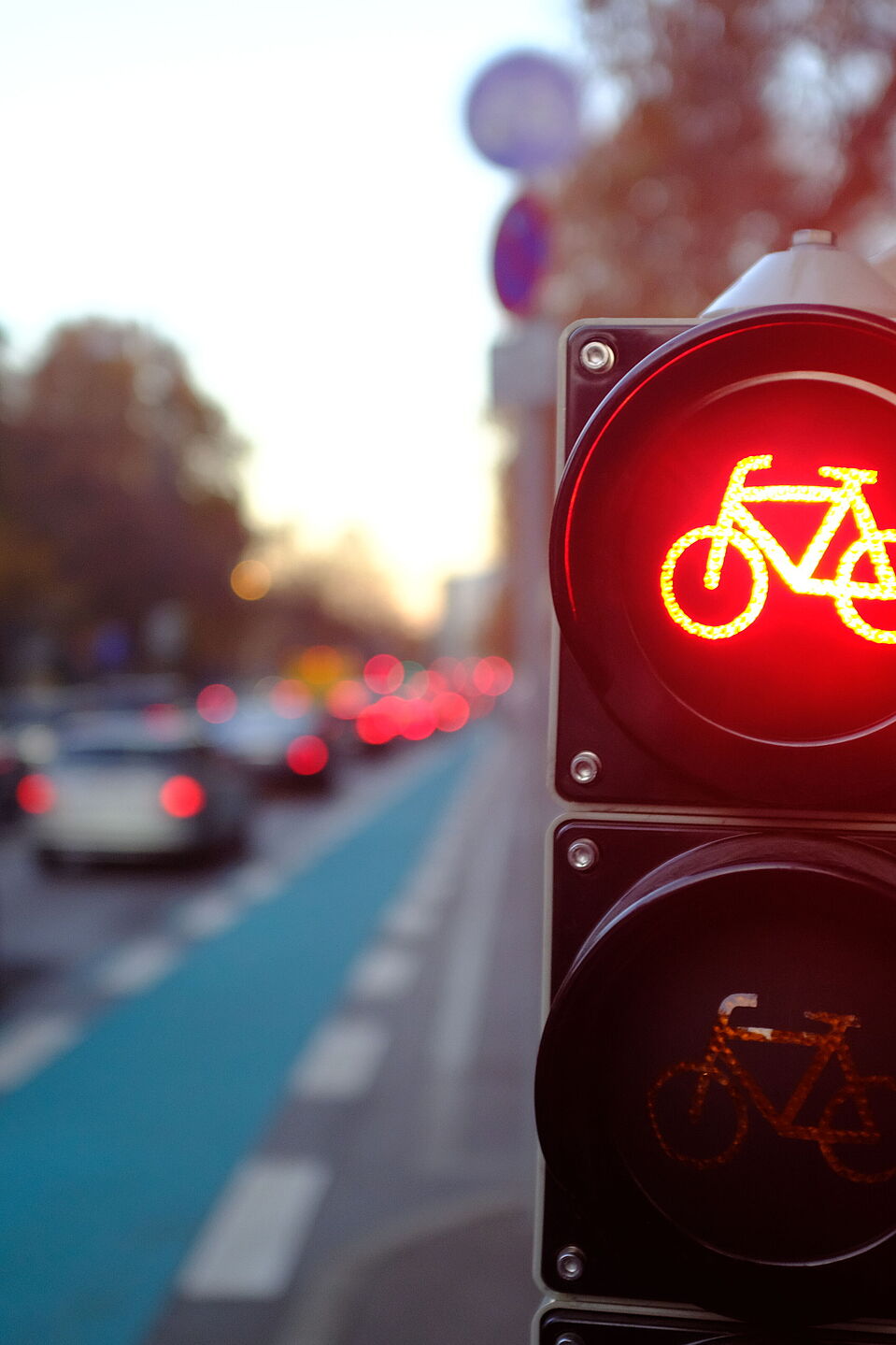 LV_Poolnudel-Aktion_Stuttgart_adfc-bw__21_.JPG Ein Radweg und eine Ampel mit Fahrrad in der Streuscheibe.